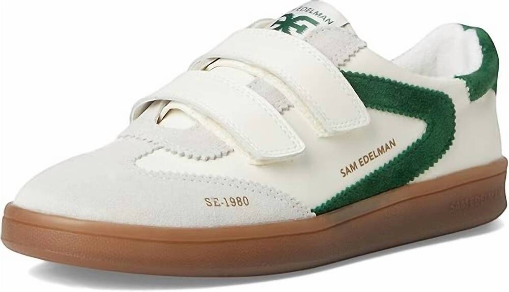 NEW SAM EDELMAN women's talia sneakers in white/pine green